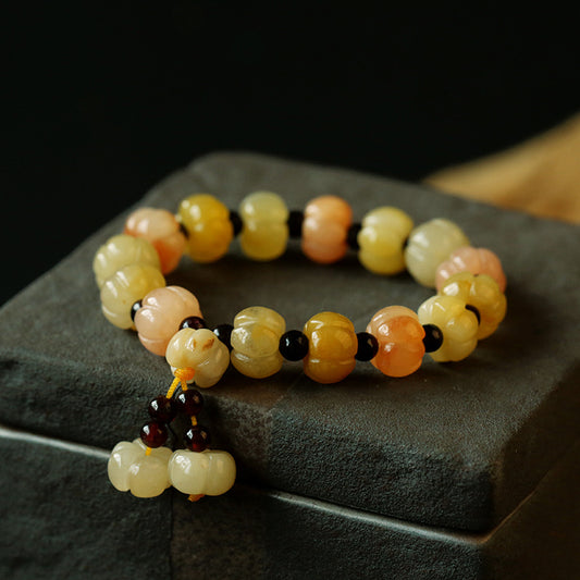 Natural Golden Silk Jade Pumpkin Beads Bracelet