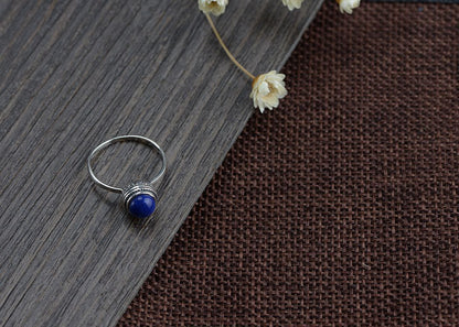 S925 silver lapis lazuli silver ring