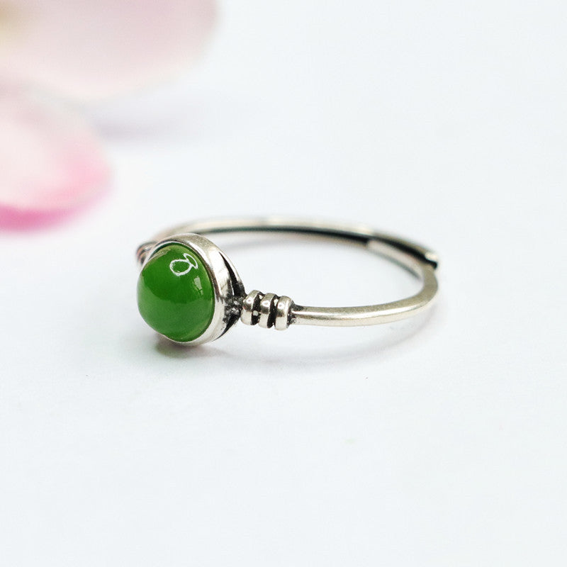 Silver Inlaid Natural Hetian Jade Jasper Ring Jewelry