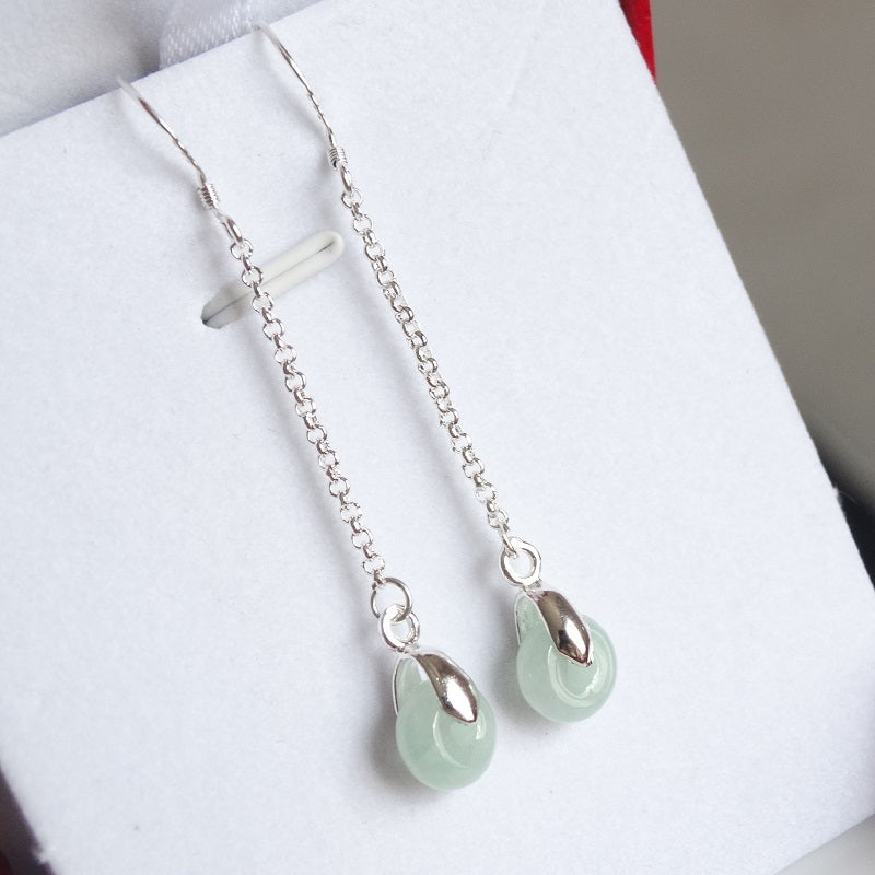 Jade Earrings 925 Silver Jade Lucky Ring Earrings