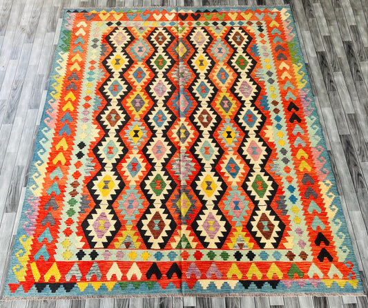 Afghanischer handgefertigter Chobi-Kelim-Teppich, Woll-Kelim-Teppich, Kelim-Teppich, Heimdekor-Kelim-Teppich