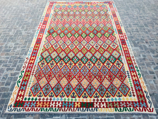 Afghanischer handgefertigter Chobi-Kelim-Teppich, Woll-Kelim-Teppich, Kelim-Teppich, Heimdekor-Kelim-Teppich