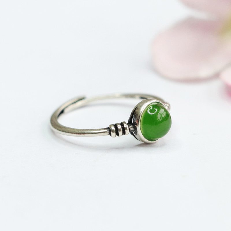 Silver Inlaid Natural Hetian Jade Jasper Ring Jewelry