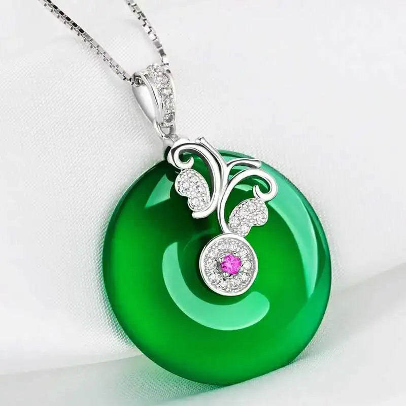 Natural Green Jade Butterfly Pendant 925 Silver