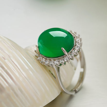 Silver Color Emerald Jade Rings Green Chalcedony